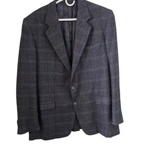 Vintage Hickey Freeman Men's Blazer 47L Charcoal Herringbone Wool Blend